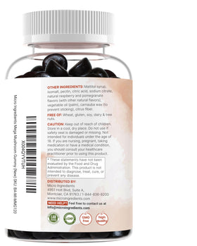 Bouteille de gummies champignons Micro Ingredients sur fond blanc
