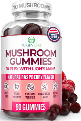 Bouteille de gummies champignons Purify Life 10-Plex vue de face