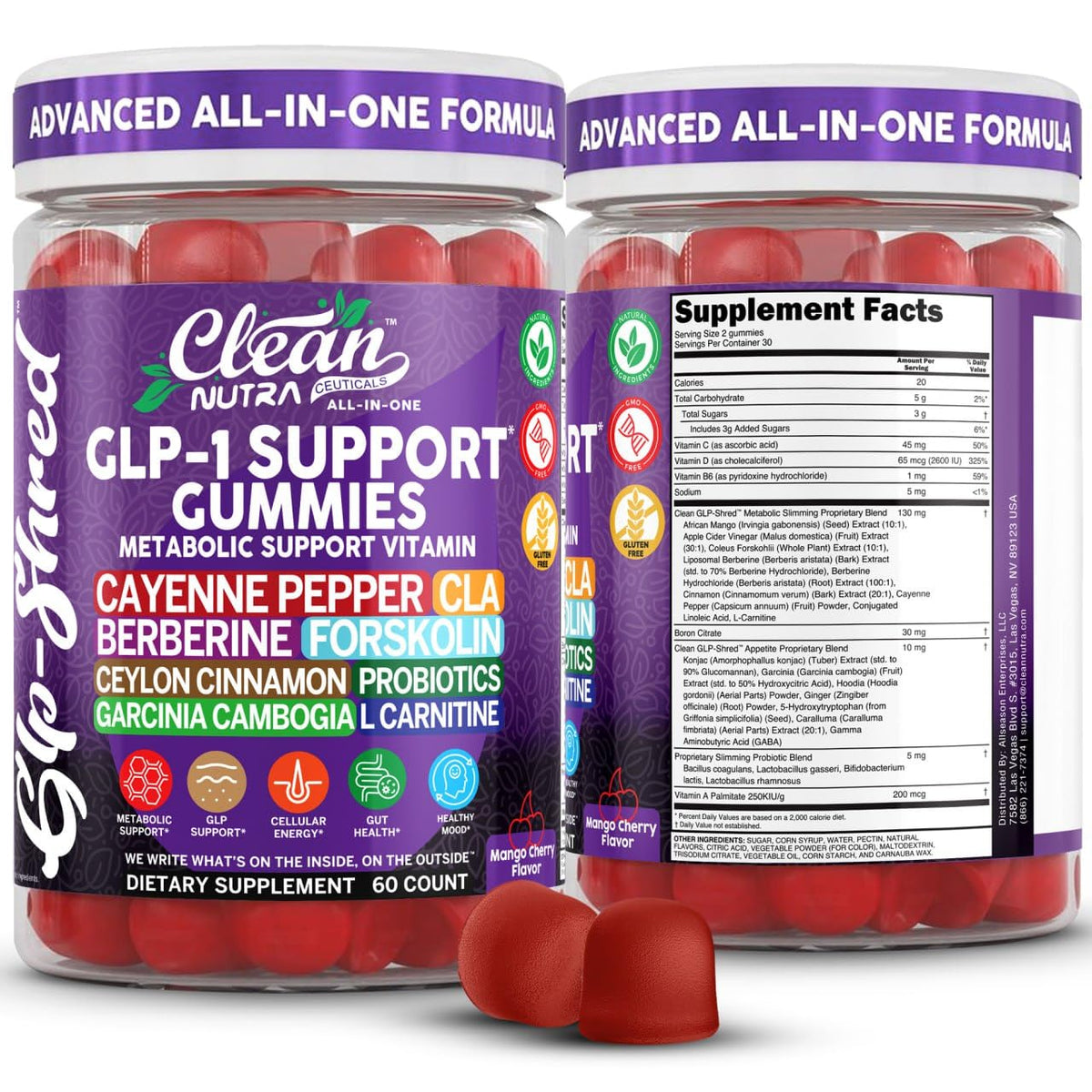 Bouteille de gummies Clean Nutraceuticals avec Poivre de Cayenne, 60 pièces