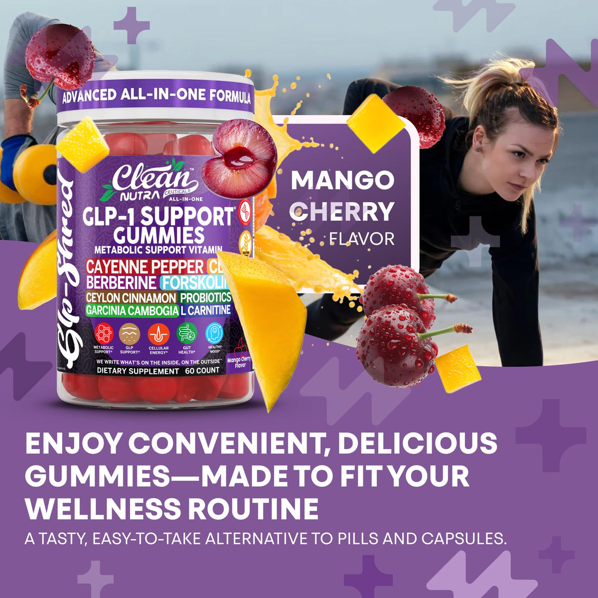 Bouteille de gummies Clean Nutraceuticals ouverte, vue sur le contenu