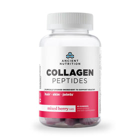 Bouteille de gummies Collagen Peptides d'Ancient Nutrition, fruits mélangés, 45 pièces