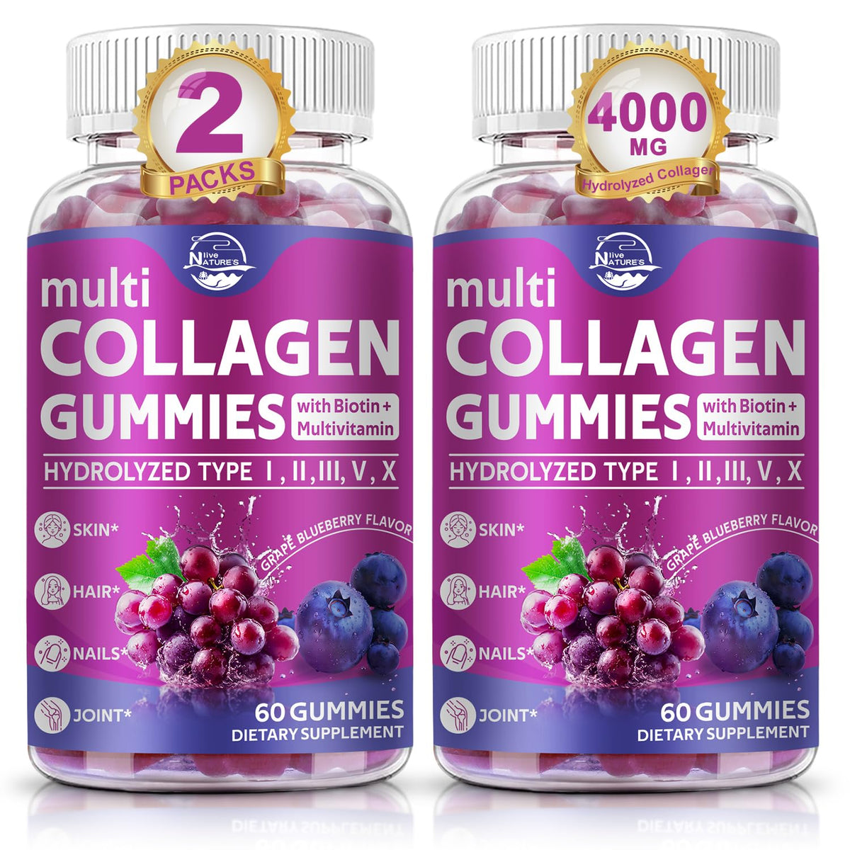 Bouteille de Gummies Collagène Multi de Nature's live, vue de face