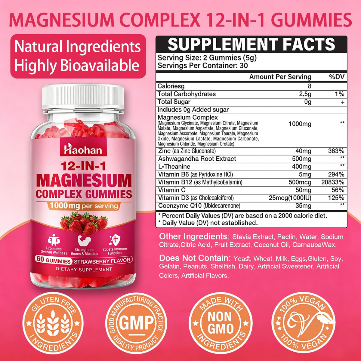 Bouteille de Gummies Complex Magnésium Haohan avec étiquette