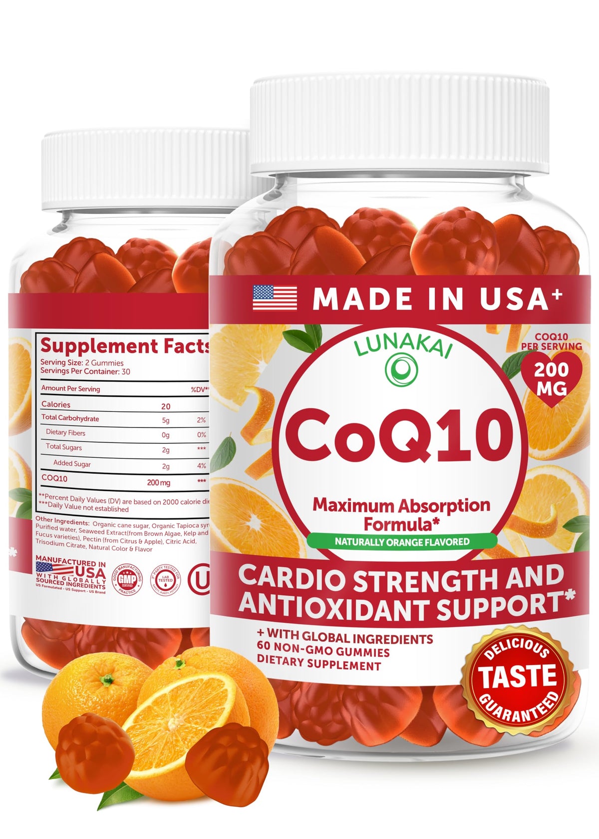 Bouteille de gummies CoQ10 Lunakai 200mg vue de face