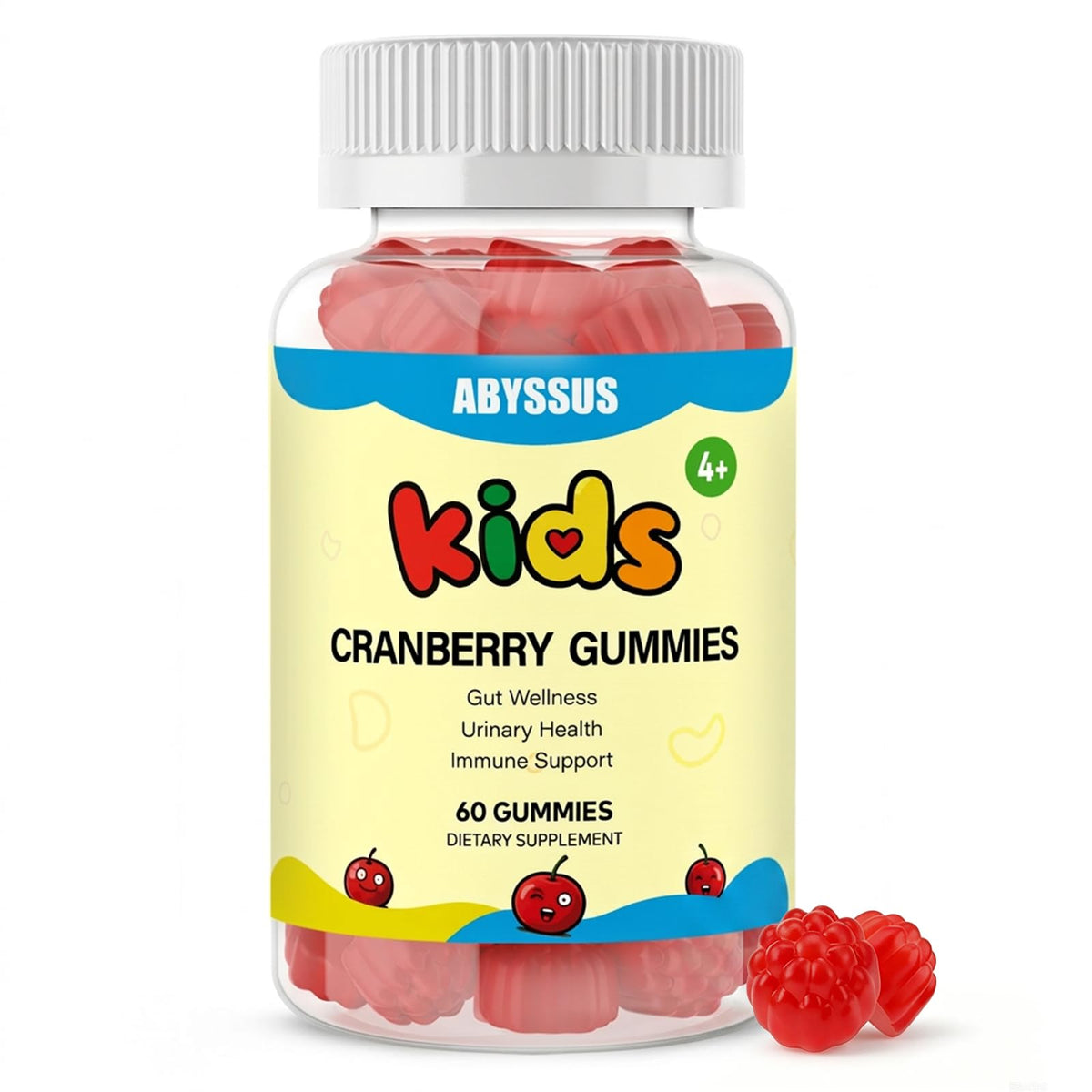 Bouteille de Gummies Cranberry ABYSSUS pour enfants avec D-Mannose, 60 gummies
