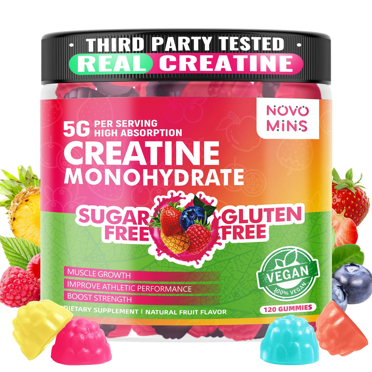 Bouteille de Gummies Créatine Monohydrate Novomins 5000mg vue avant