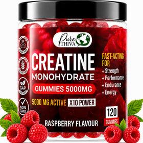 Bouteille de gummies créatine monohydrate PureThiva 5000mg framboise