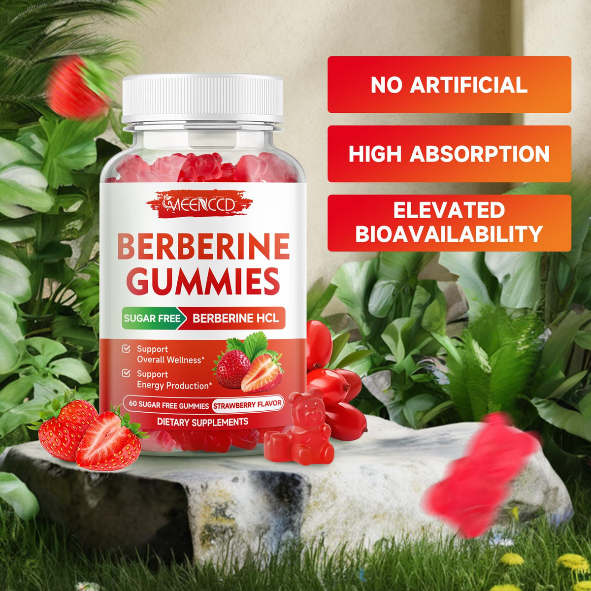 Bouteille de gummies de berbérine MEENCCD ouverte