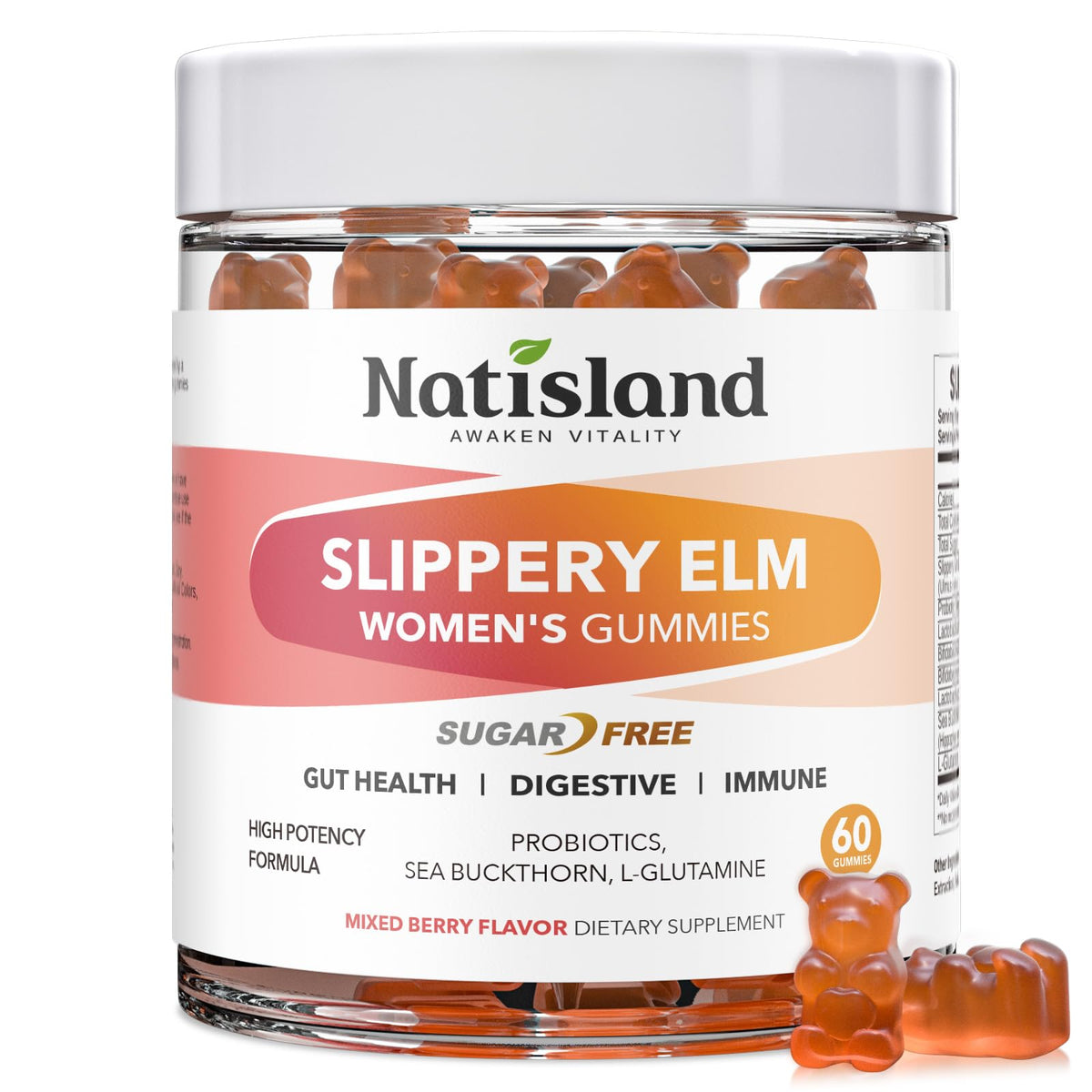 Bouteille de gummies de bouleau glissant NATISLAND avec 60 gummies