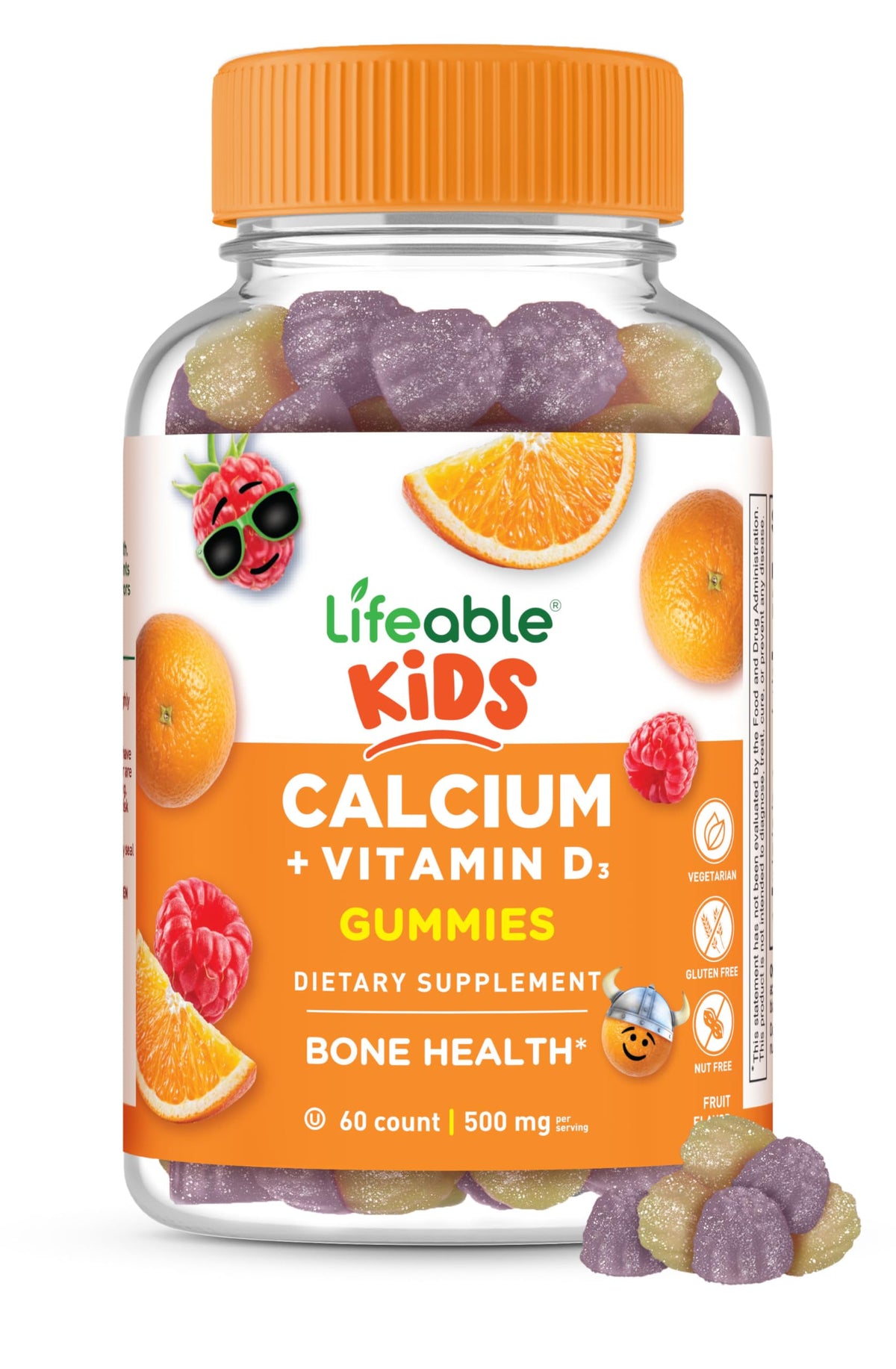 Bouteille de gummies de calcium Lifeable pour enfants, 60 gummies