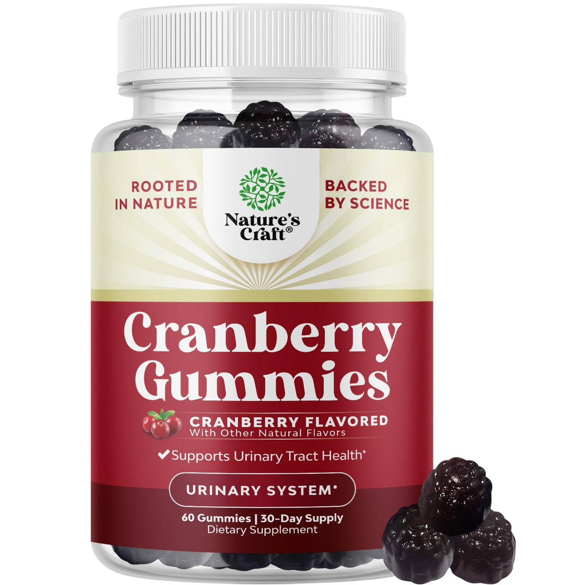 Bouteille de gummies de canneberge Natures Craft 60 pièces