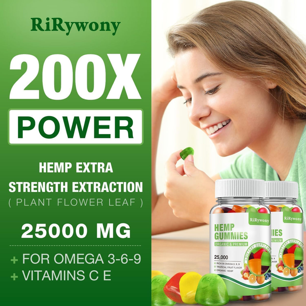 Bouteille de Gummies de Chanvre RiRywony Health 80 pièces