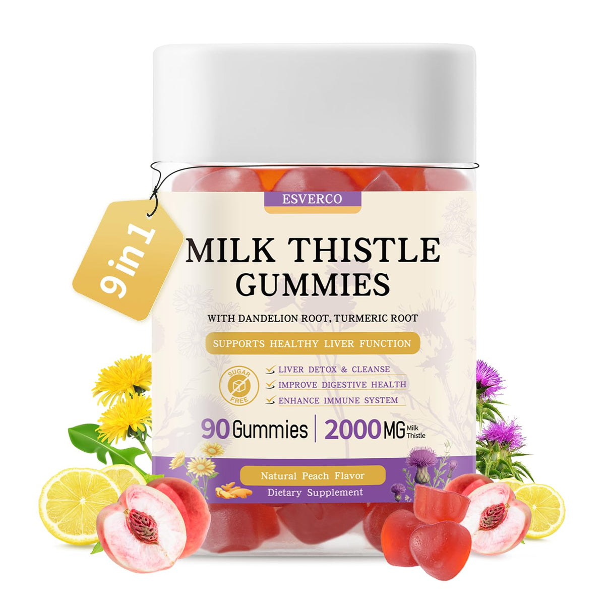 Bouteille de gummies de chardon-marie esverco, 90 gummies