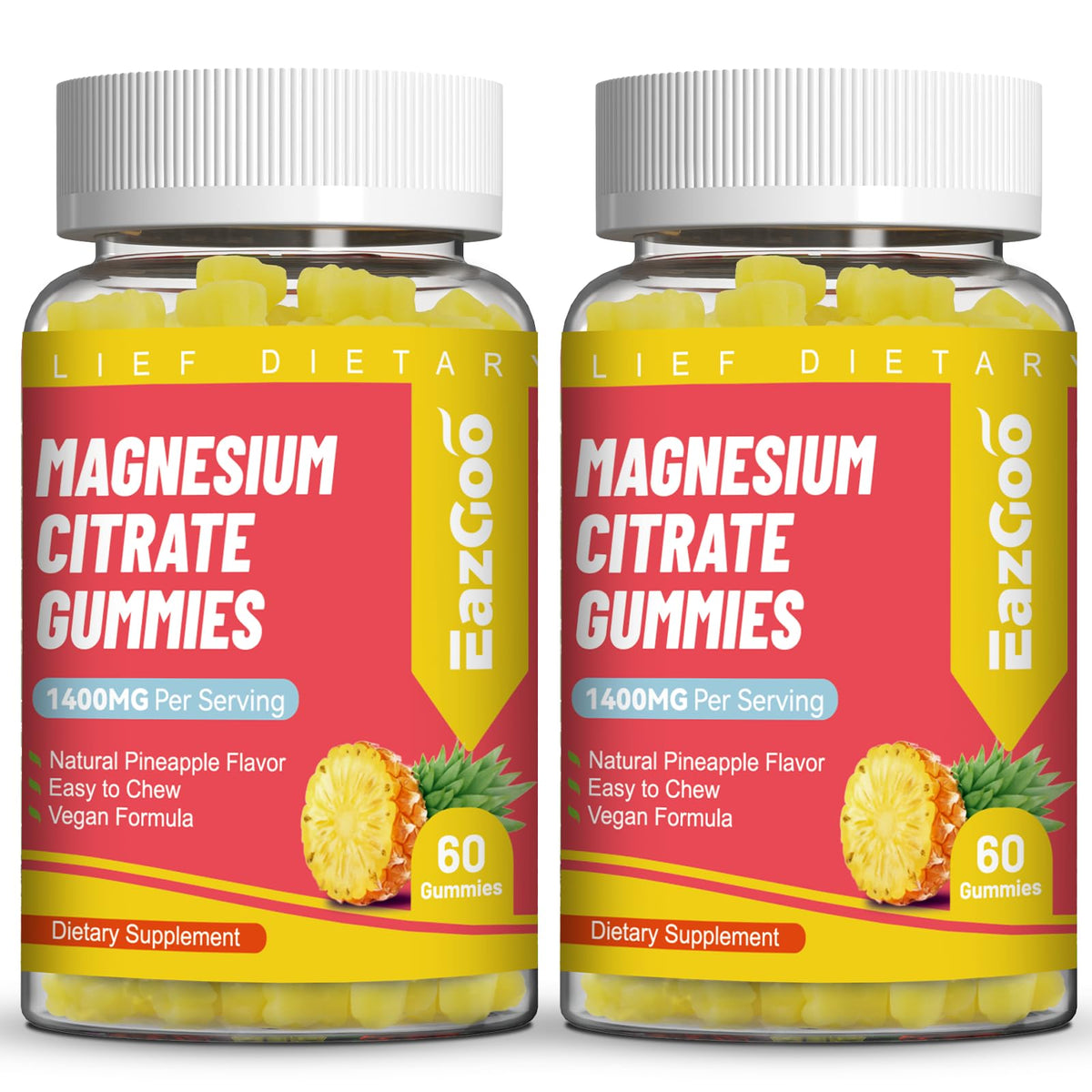 Bouteille de gummies de citrate de magnésium EAZGOO 1400mg, vue de face