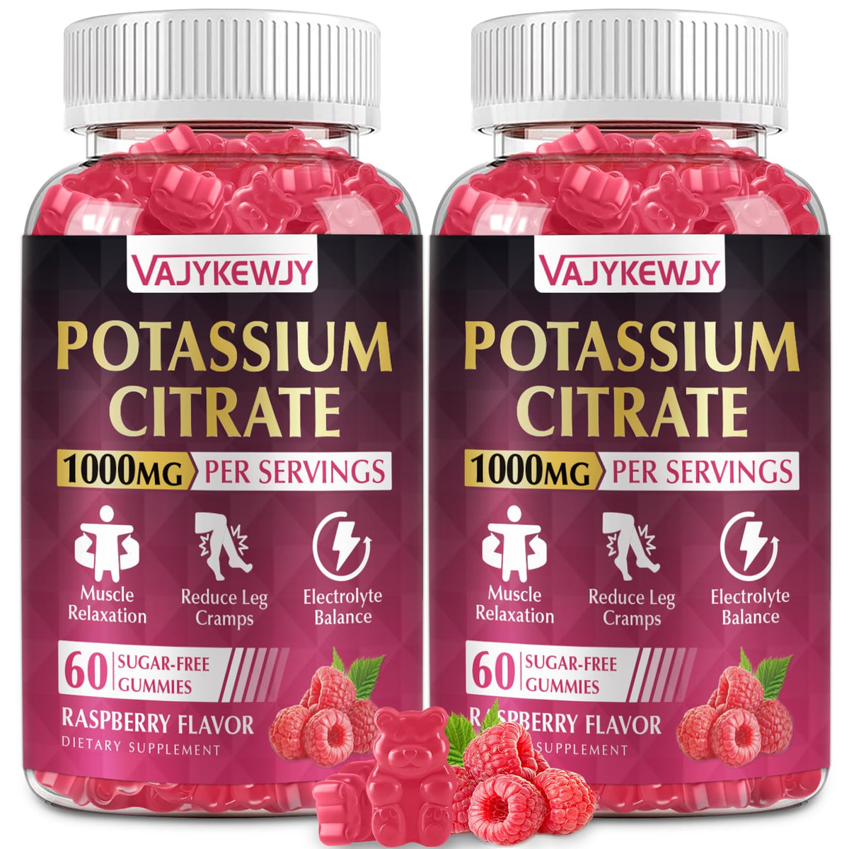 Bouteille de gummies de citrate de potassium VAJYKEWJY, 120 gummies