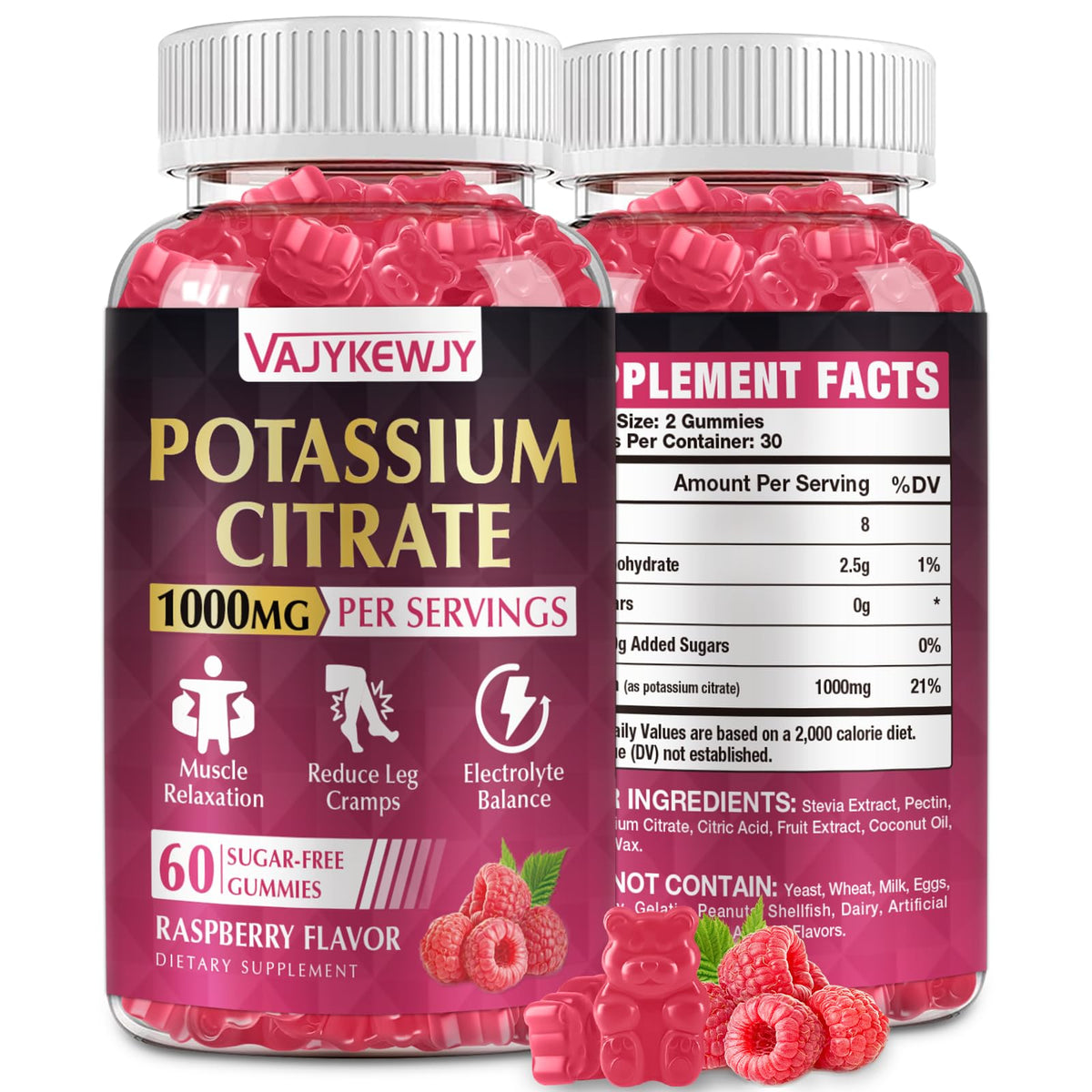 Bouteille de gummies de citrate de potassium VAJYKEWJY, 60 unités