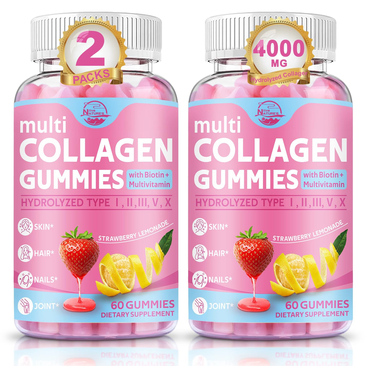 Bouteille de Gummies de Collagène Nature's live 449g vue de face