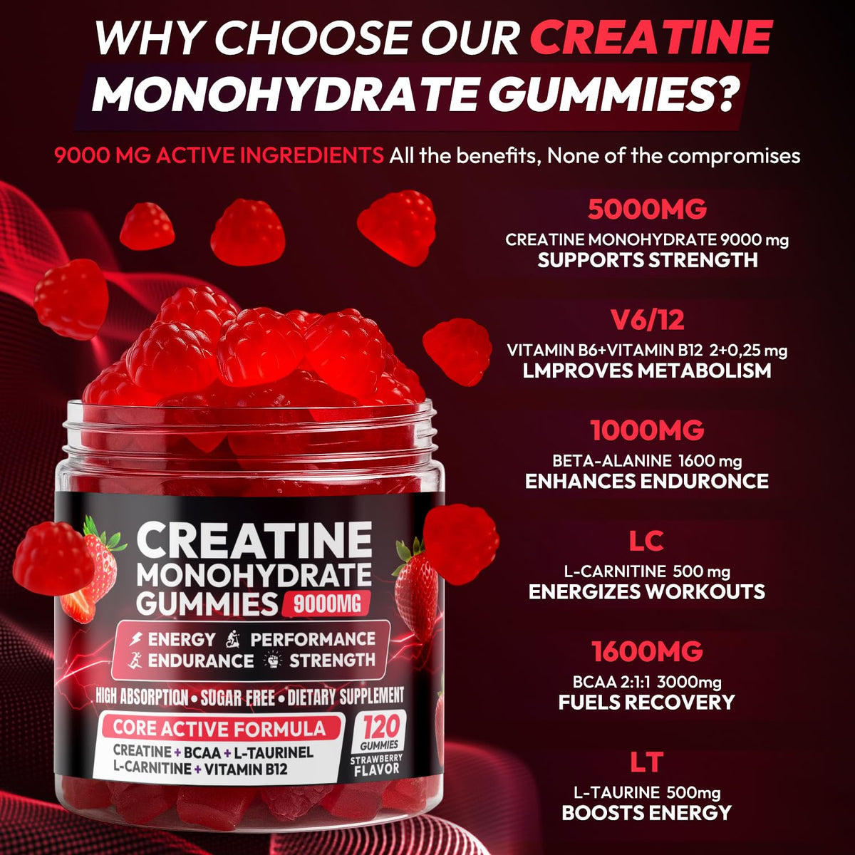 Bouteille de gummies de créatine Cytona, vue arrière avec informations nutritionnelles