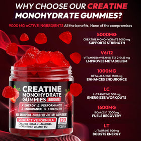 Bouteille de gummies de créatine Cytona, vue arrière avec informations nutritionnelles
