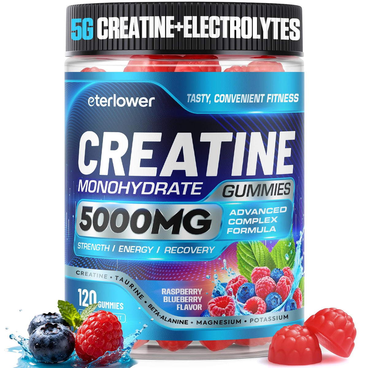 Bouteille de gummies de créatine eterlower 8-en-1 vue de face