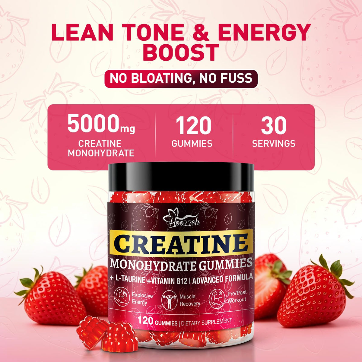 Bouteille de Gummies de Créatine Hoozzch avec étiquette