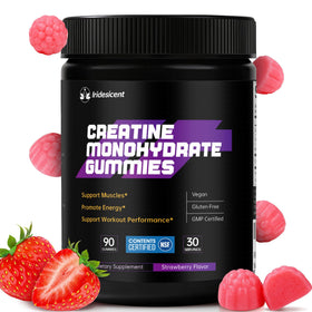 Bouteille de gummies de créatine IRIDESICENT 5000 mg, 90 unités, vue de face