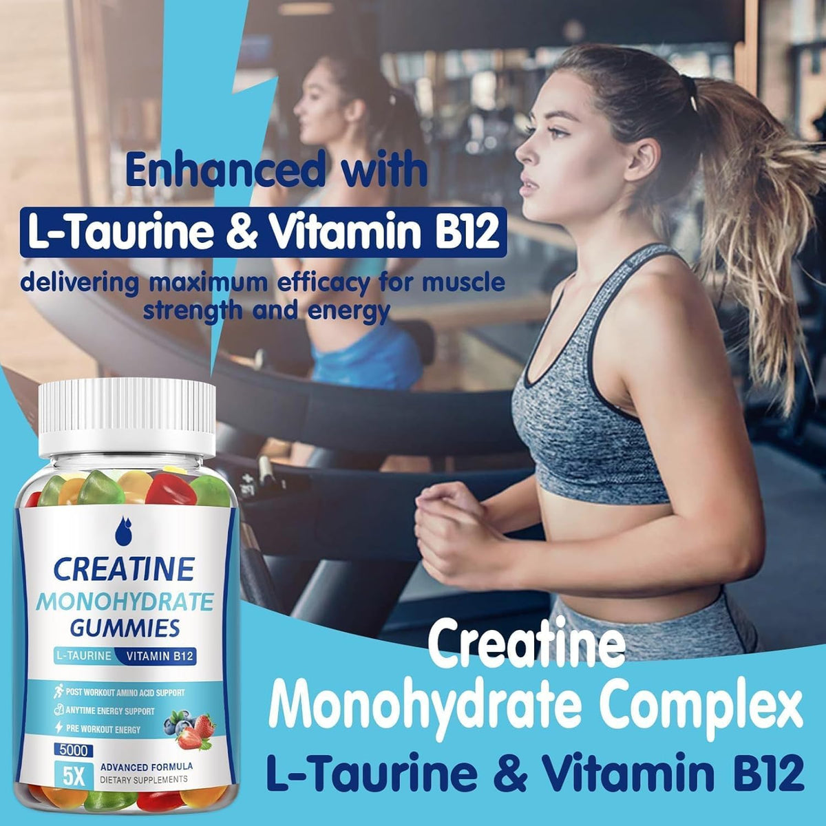 Bouteille de gummies de créatine MaxHemp ouverte montrant les gummies