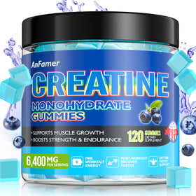 Bouteille de gummies de créatine monohydrate AnFamer, 120 unités, saveur myrtille