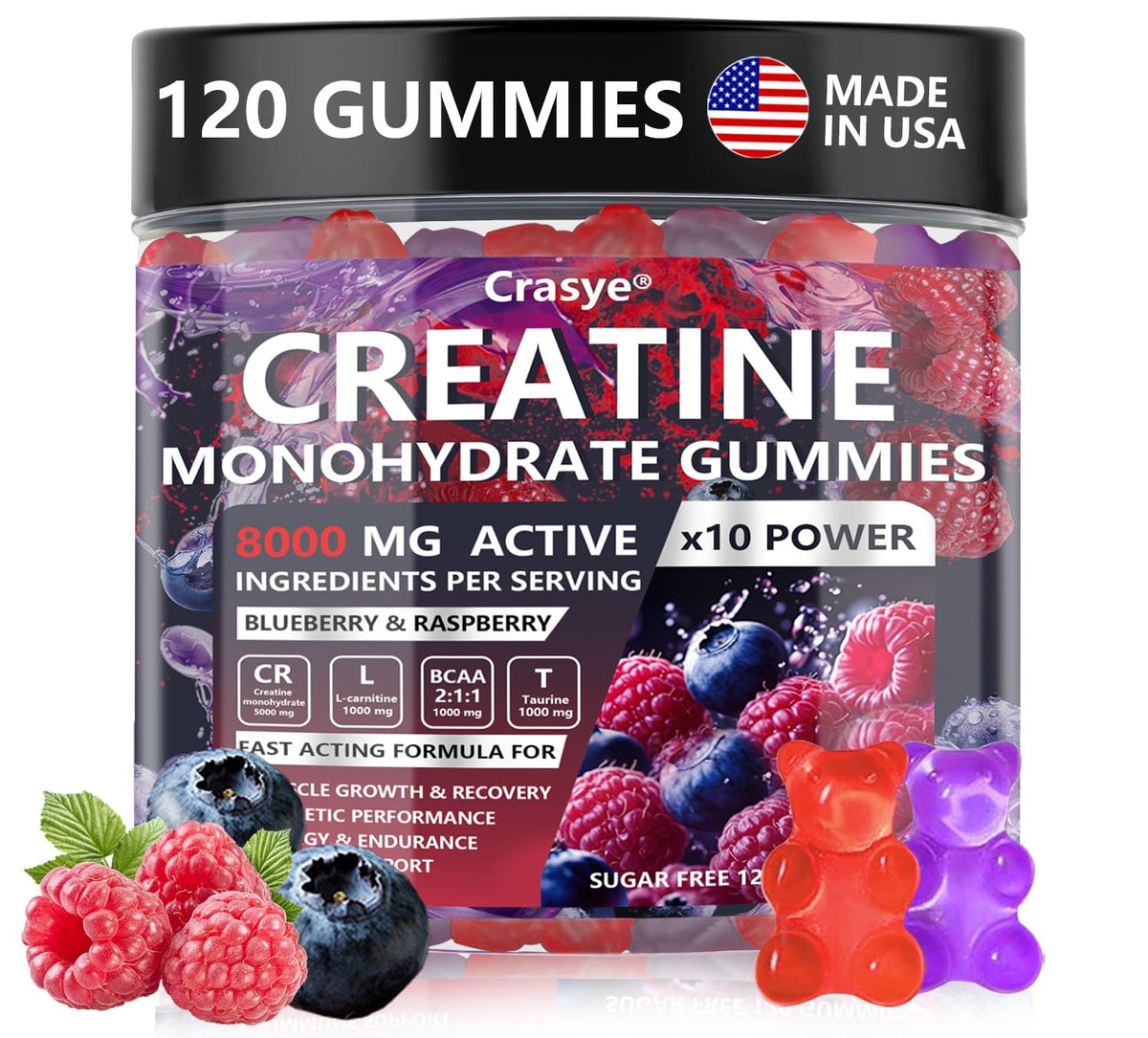 Bouteille de gummies de créatine monohydrate Crasye vue de face