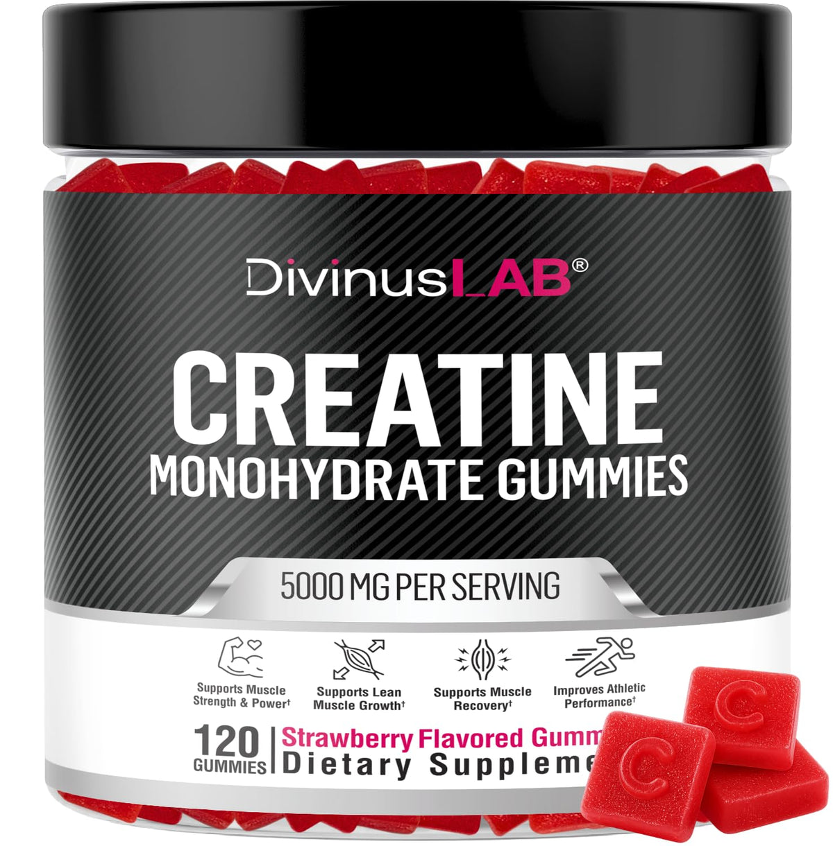 Bouteille de Gummies de Créatine Monohydrate DivinusLab 120 gummies vue de face