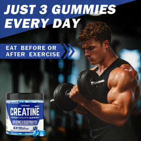 Bouteille de gummies de créatine monohydrate eterlower sur une table
