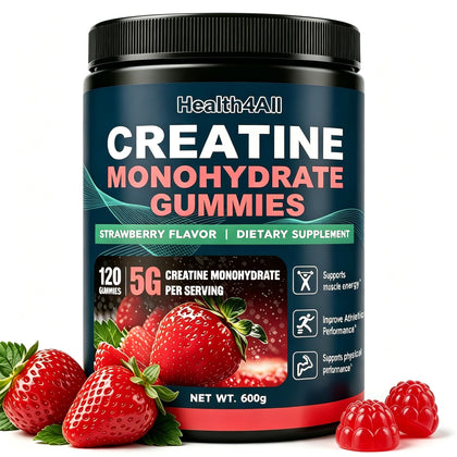 Bouteille de gummies de créatine monohydrate Health4All 120 gummies fraise