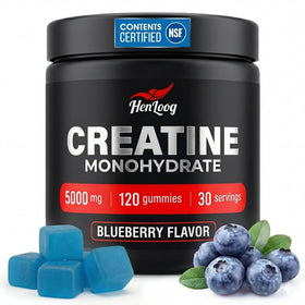 Bouteille de gummies de créatine monohydrate Hen Loog, 120 unités, goût myrtille