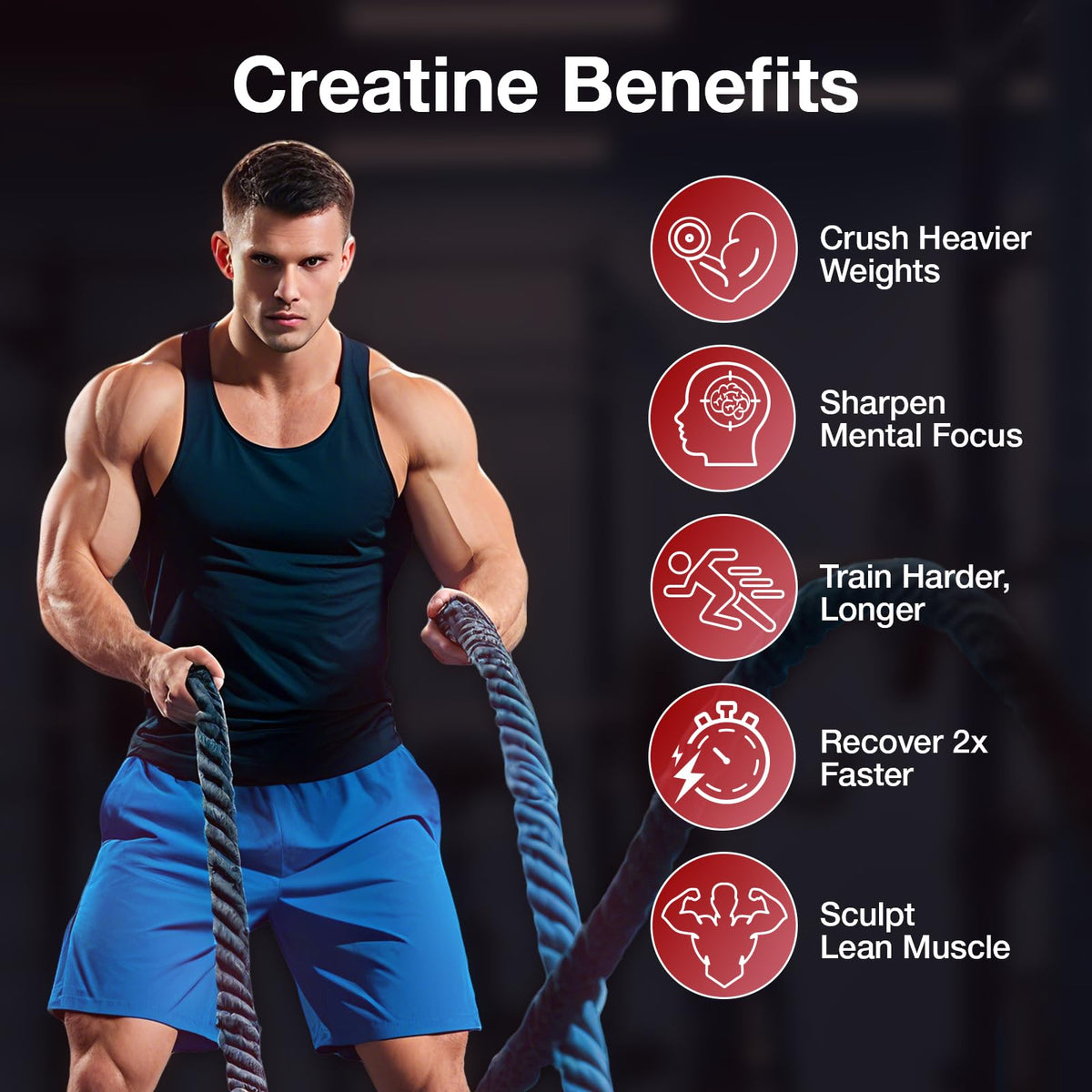 Bouteille de Gummies de Créatine Monohydrate MaxHemp avec des accessoires de fitness