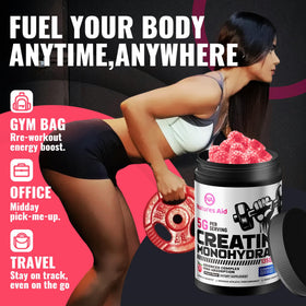 Bouteille de gummies de créatine monohydrate Natures Aid ouverte