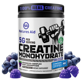 Bouteille de gummies de créatine monohydrate Natures Aid, saveur raisin, 135 unités