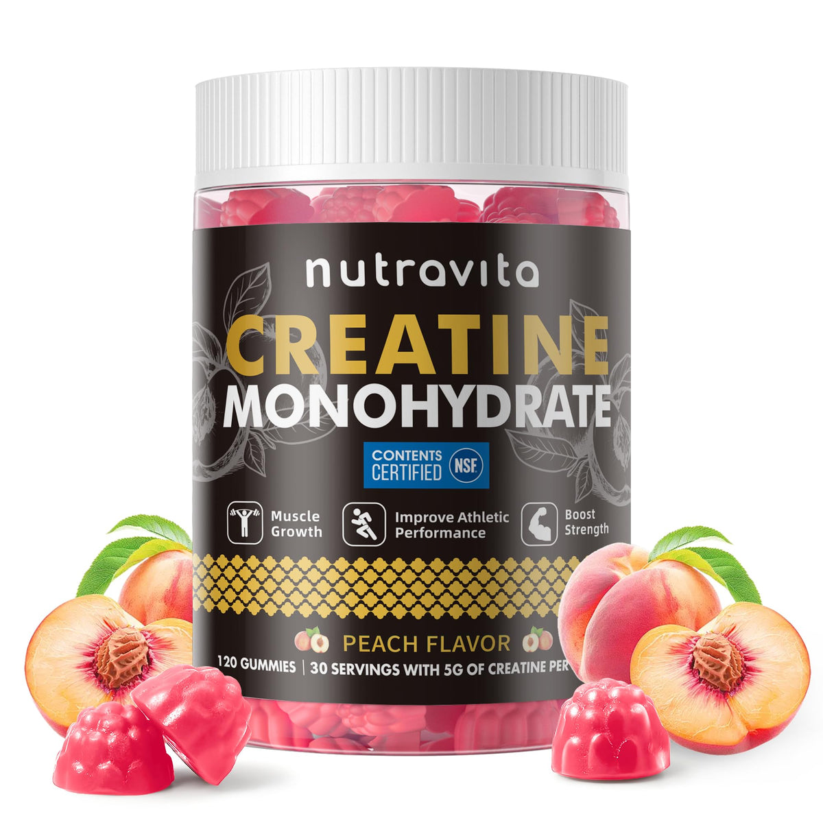 Bouteille de gummies de créatine monohydrate Nutravita, 120 gummies