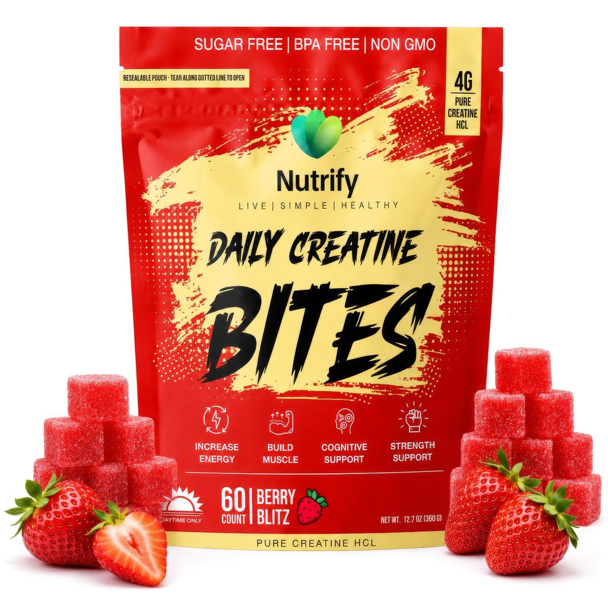 Bouteille de gummies de créatine monohydrate Nutrify 60 gummies