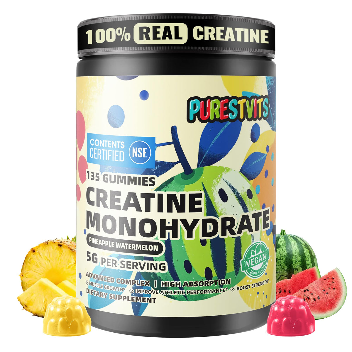 Bouteille de gummies de creatine monohydrate PURESTVITS vue de face