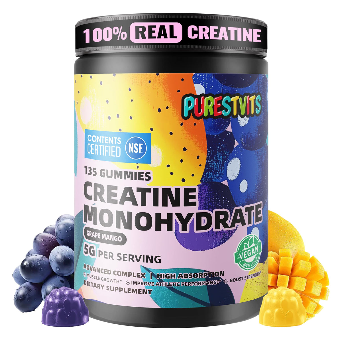 Bouteille de gummies de créatine monohydrate PURESTVITS vue de face