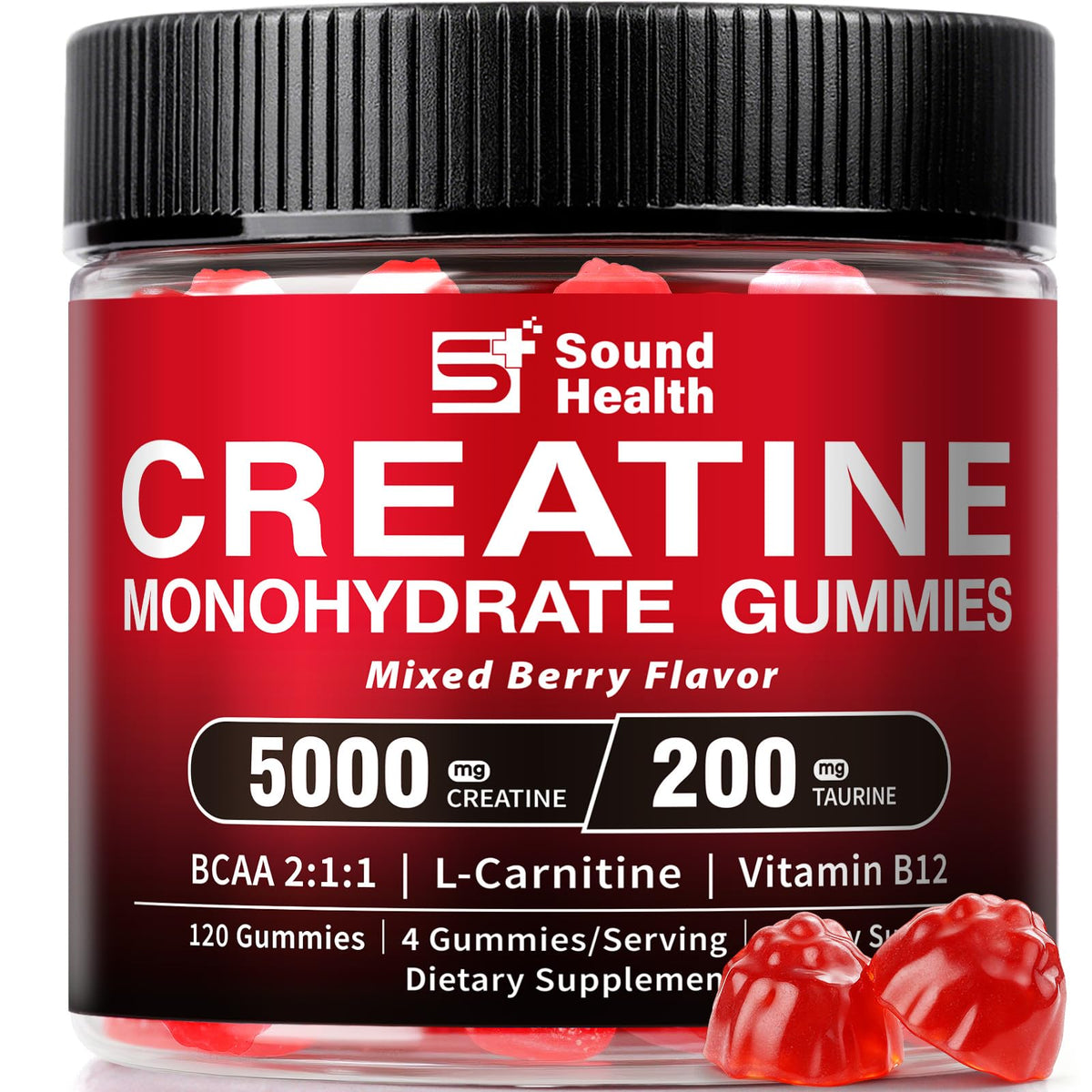 Bouteille de gummies de créatine monohydrate Sound Health Organic avec 120 gummies