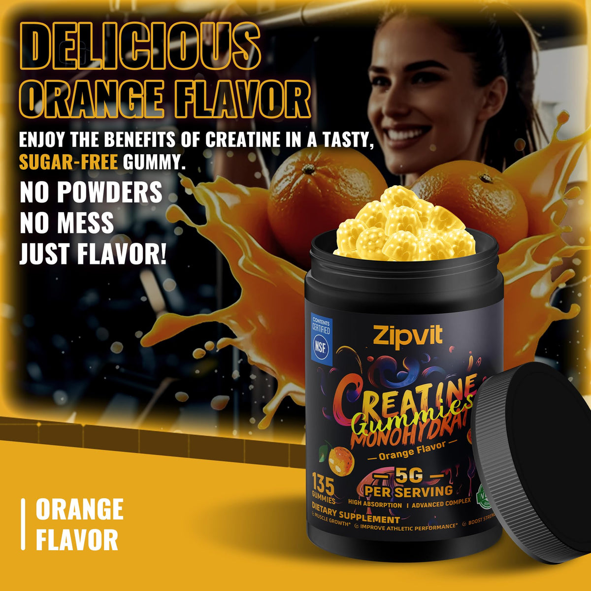 bouteille de gummies de créatine monohydrate zipvit ouverte