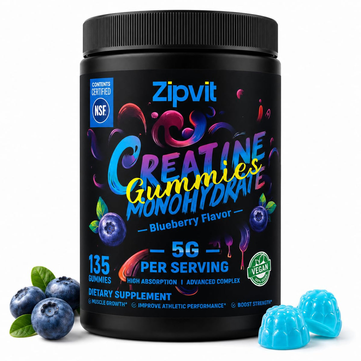 Bouteille de gummies de créatine monohydrate zipvit vue de face