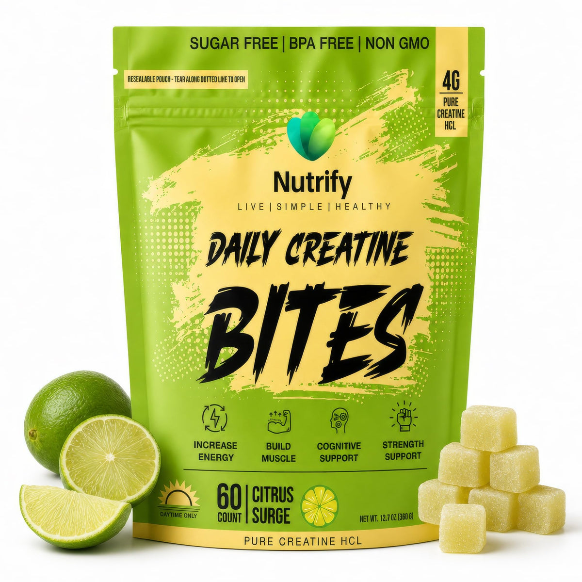 Bouteille de Gummies de Créatine Nutrify 60 unités vue de face