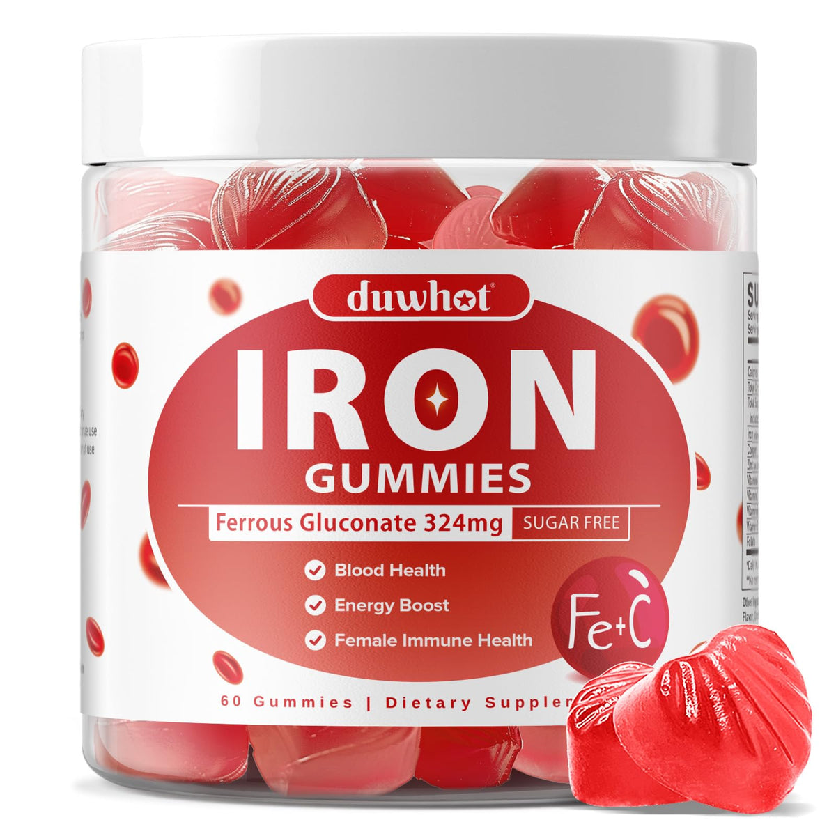 Bouteille de gummies de fer duwhot avec étiquette et fermeture