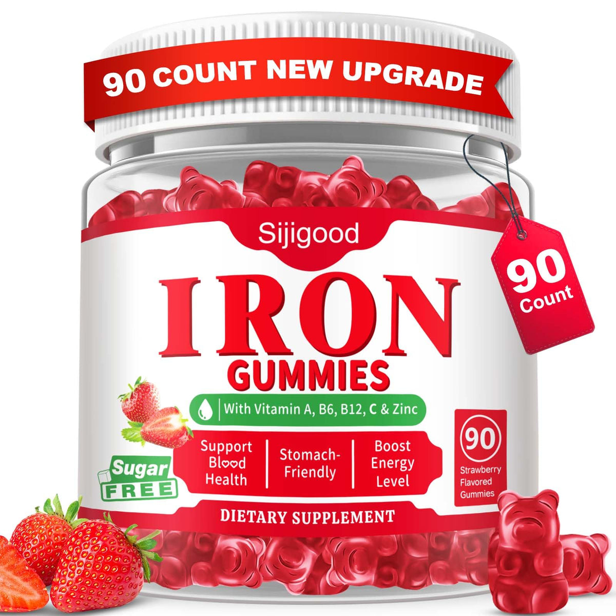 Bouteille de gummies de fer Sijigood 90 gummies vue de face