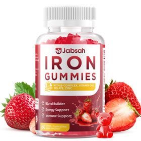 Bouteille de Gummies de Fer Végétalien Jabsah 60 gummies saveur fraise