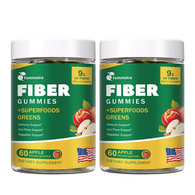 Bouteille de gummies de fibres Femmetra, 9G par portion, vue de face