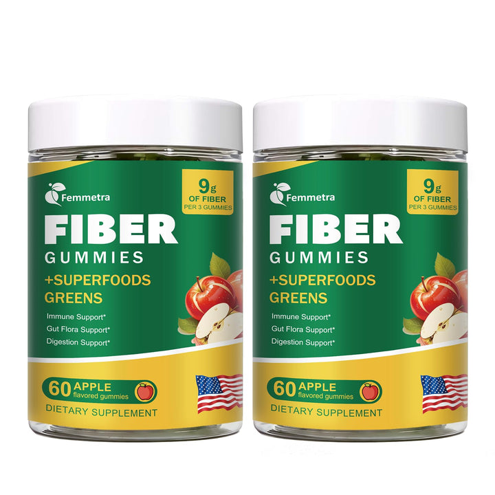 Bouteille de gummies de fibres Femmetra, 9G par portion, vue de face