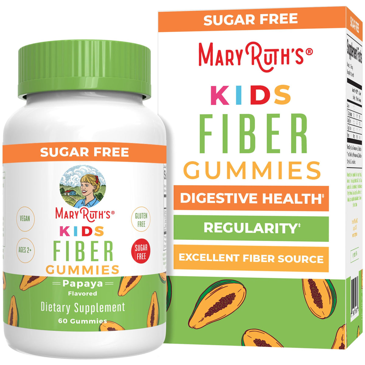 Bouteille de gummies de fibres MARYRUTH'S pour enfants, 60 comprimés, saveur papaye